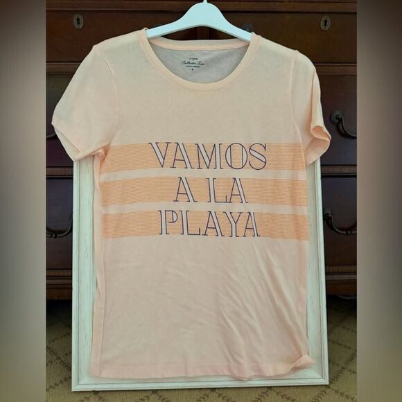 J. Crew Collection short sleeved tissue T-shirt pale peach / orange w text M - Picture 1 of 8